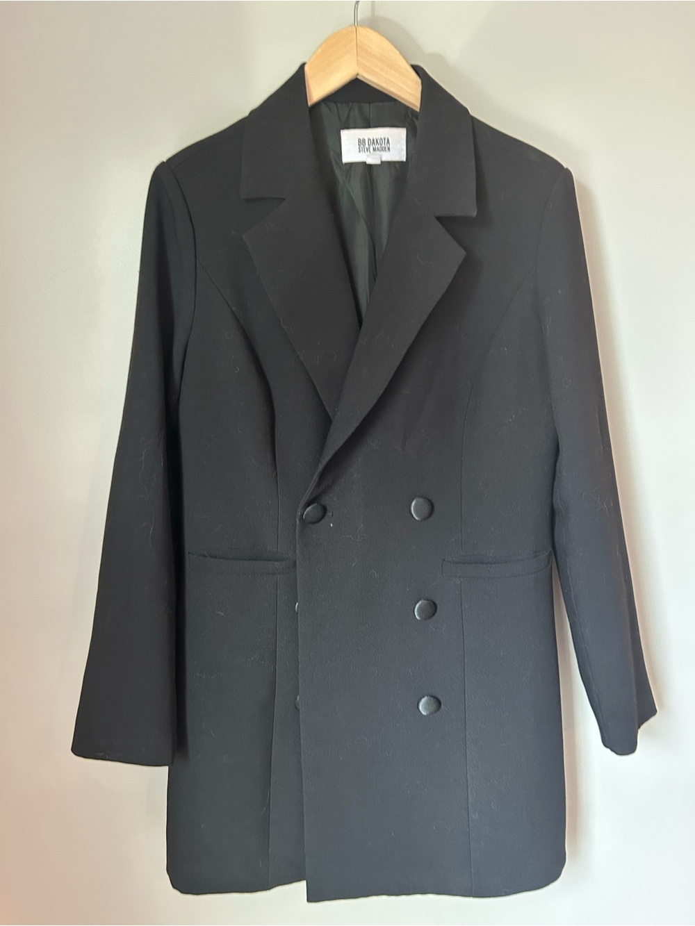 BB Dakota Black Double-Breasted Pea Coat